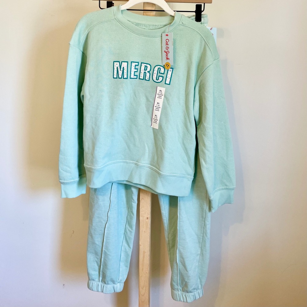 Cat & Jack Girls Mint Green Merci Sweatshirt and Joggers Set Size XL 14/16 NEW